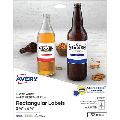 Avery Durable White Rectangle Film Labels4¾" x 3½" (AVE22827)