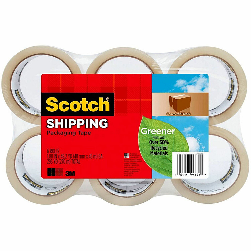 Scotch Greener Commercial-Grade Shipping/Packaging Tape (MMM3750G6)