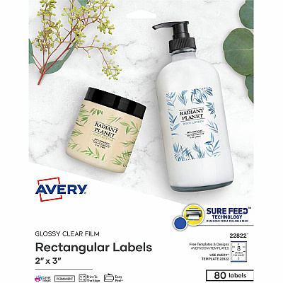 Avery Glossy Clear Rectangle Labels2" x 3" (AVE22822)