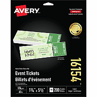 Avery Event Tickets with Tear-Away Stubs for Laser and Inkjet Printers, 1¾" x 5½" (AVE16154)