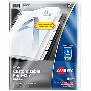Avery(R) Customizable Print-On(TM) Dividers for 3 Ring Binders, 5-Tab Set, 5 Sets (AVE11515)