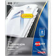 Avery(R) Customizable Print-On(TM) Dividers, 8 Tab, White, 5 Sets (AVE11552)