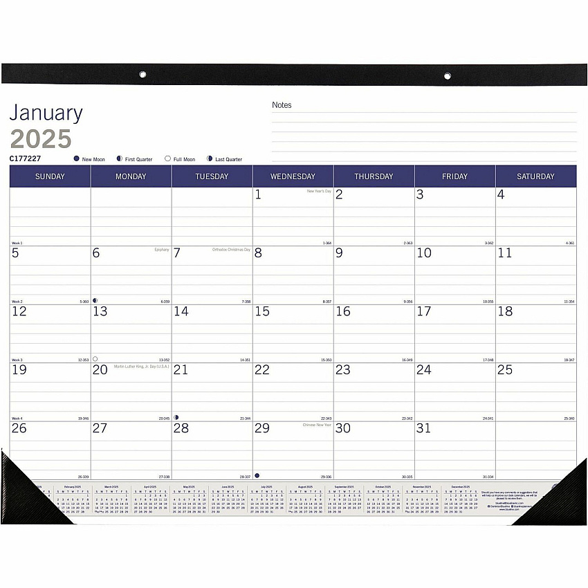 Blueline DuraGlobe Monthly Desk Pad Calendar, 22" x 17" , English (C177227)
