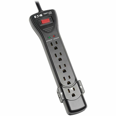 Eaton Tripp Lite Series Protect It! 7-Outlet Surge Protector, 7 ft. Cord with Right-Angle Plug, 2160 Joules, Diagnostic LEDs, Black Housing (SUPER7B)