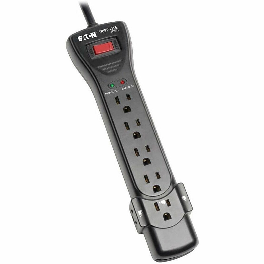 Eaton Tripp Lite Series Protect It! 7-Outlet Surge Protector, 7 ft. Cord with Right-Angle Plug, 2160 Joules, Diagnostic LEDs, Black Housing (SUPER7B)