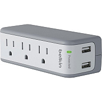 Belkin 3-Outlet Mini Travel Surge Protector with USB Ports (2.1 AMP) (BST300BG)