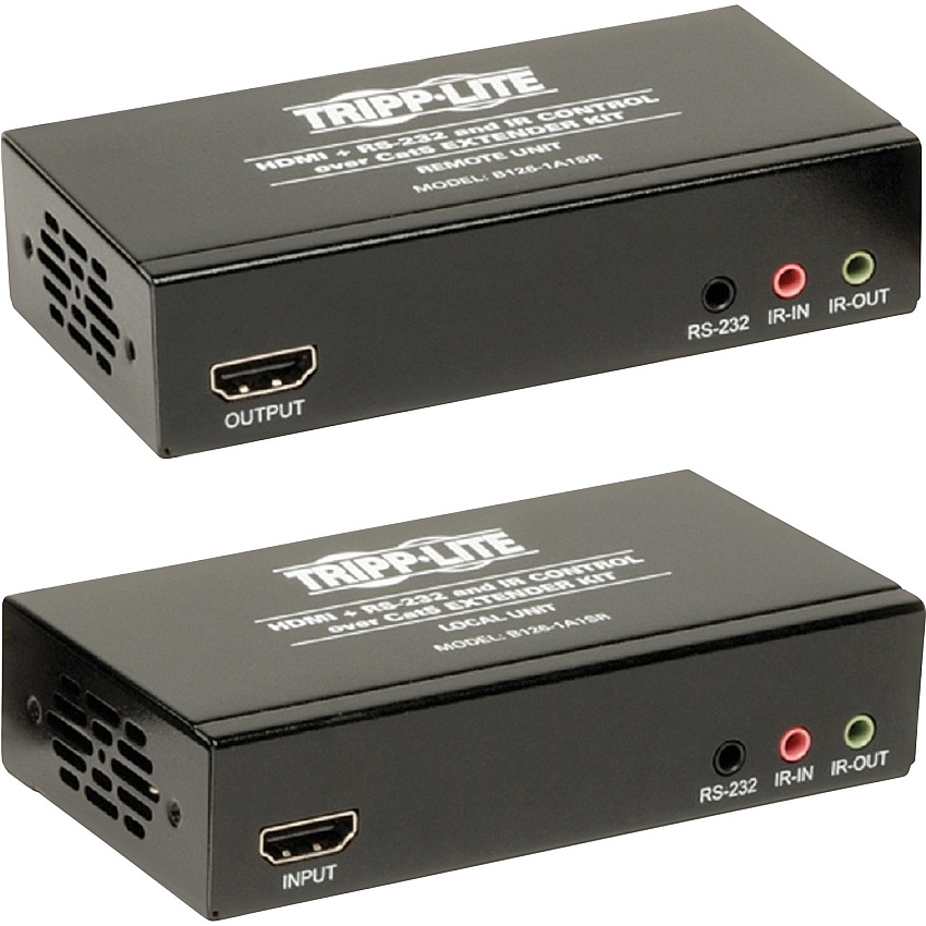 Tripp Lite HDMI over Cat5/6 Extender Kit, Transmitter/Receiver, 4K, Serial and IR Control, Up to 328 ft. (100 m), TAA (TRPB1261A1SR)