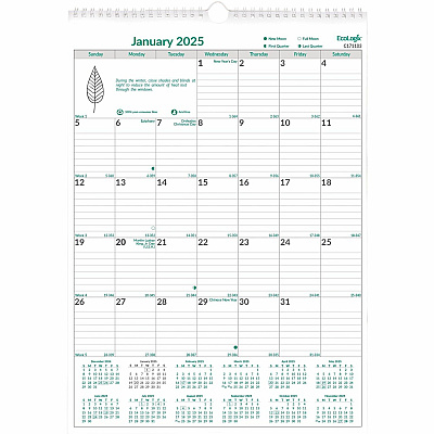 Brownline EcoLogix Monthly Wall Calendar, Twin-Wire Binding, 100% Recycled (C171103)