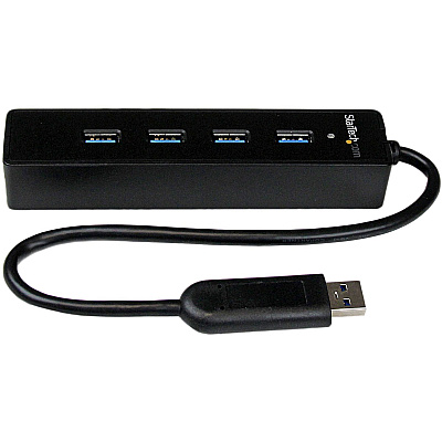 StarTech 4 Port Portable Superspeed Usb 3.0 Hub With Built-in Cable - Four Port External Usb 3 Hub - 4 Port Mini Usb Hub (5gbps) (ST4300PBU3)