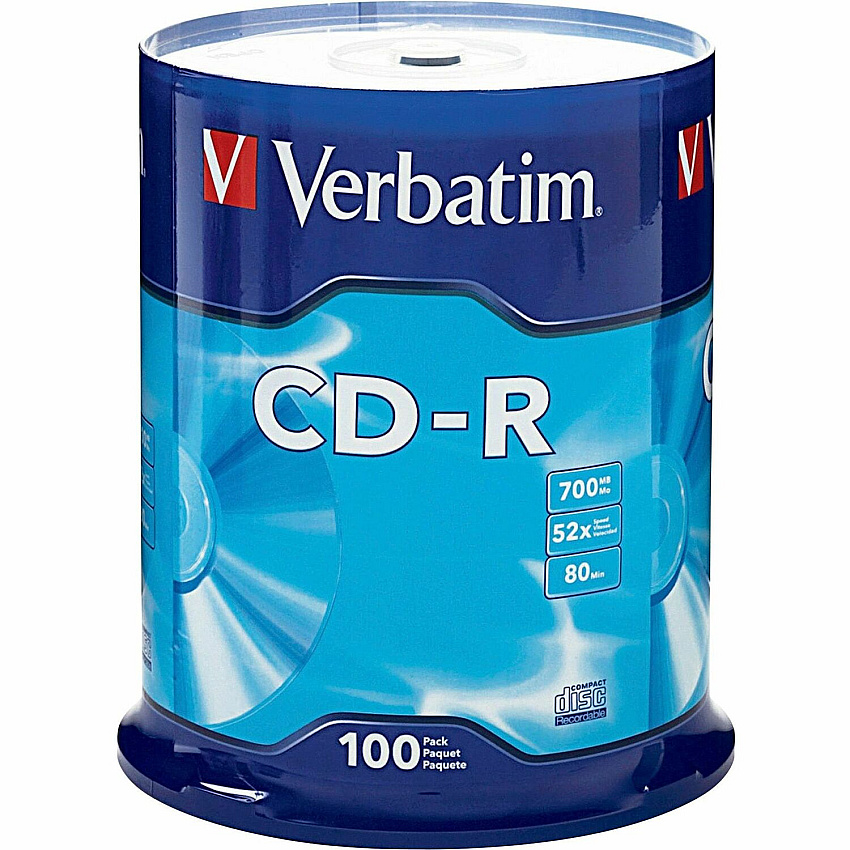 Verbatim CD-R 700MB 52X with Branded Surface - 100pk Spindle (VER94554)