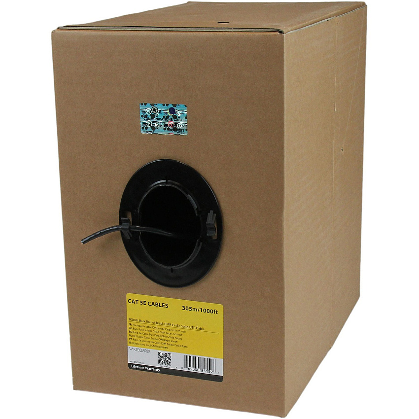 StarTech Bulk Cat 5e Ethernet Cable - 1000 Ft. (304,8m) - Solid - Cmr-rated - Black - Taa Compliant (WIR5ECMRBK)