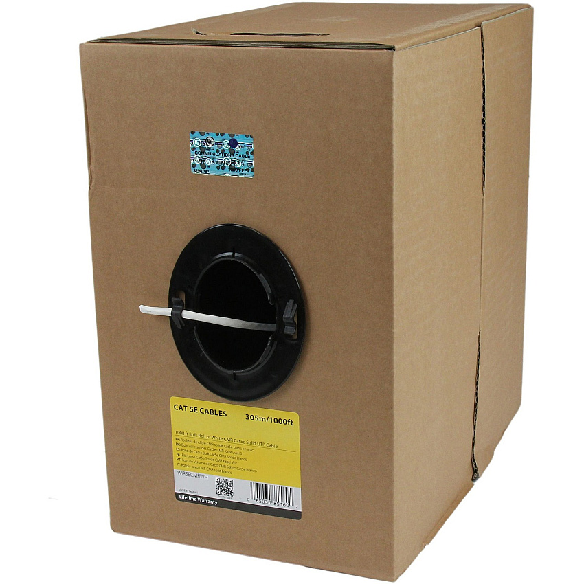 StarTech Bulk Cat 5e Ethernet Cable - 1000 Ft. (304,8m) - Solid - Cmr-rated - White - Taa Compliant (WIR5ECMRWH)