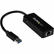 StarTech Usb 3.0 To Gigabit Ethernet Adapter Nic W/ Usb Port (black) - Usb 3.0 Nic - 10/100/1000mbps Usb 3.0 Lan Adapter - External Usb Network Card (USB31000SPTB)