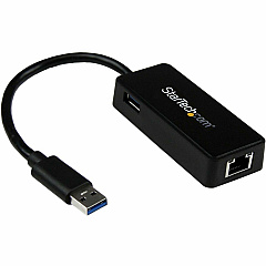 StarTech Usb 3.0 To Gigabit Ethernet Adapter Nic W/ Usb Port (black) - Usb 3.0 Nic - 10/100/1000mbps Usb 3.0 Lan Adapter - External Usb Network Card (USB31000SPTB)