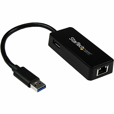 StarTech Usb 3.0 To Gigabit Ethernet Adapter Nic W/ Usb Port (black) - Usb 3.0 Nic - 10/100/1000mbps Usb 3.0 Lan Adapter - External Usb Network Card (USB31000SPTB)