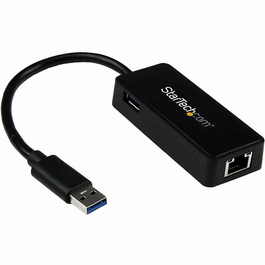 StarTech Usb 3.0 To Gigabit Ethernet Adapter Nic W/ Usb Port (black) - Usb 3.0 Nic - 10/100/1000mbps Usb 3.0 Lan Adapter - External Usb Network Card (USB31000SPTB)