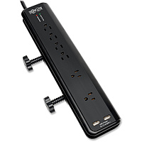 Tripp Lite Protect It! 6-Outlet Clamp-Mount Surge Protector, 6 ft. (1.83 m) Cord, 2100 Joules, 2 x USB Charging ports (2.1A total) (TLP606DMUSB)