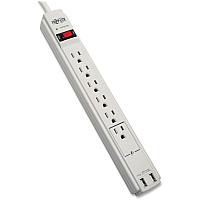 Tripp Lite Protect It! 6-Outlet Surge Protector, 6 ft. (1.83 m) Cord, 990 Joules, 2 x USB Charging ports (2.1A), Gray Housing (TLP606USB)