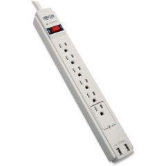 Tripp Lite Surge Protector 6 Outlet w/2x USB Charging Ports, 6 ft cord Gray (TLP606USB)