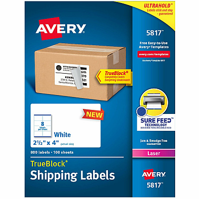 Avery Printable Shipping Labels, 2.5" x 4" , 800 Labels (AVE5817)