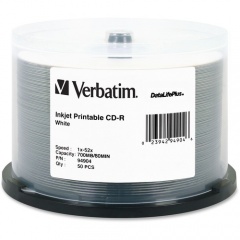 Verbatim CD-R 700MB 52X DataLifePlus White Inkjet Printable - 50pk Spindle (94904)