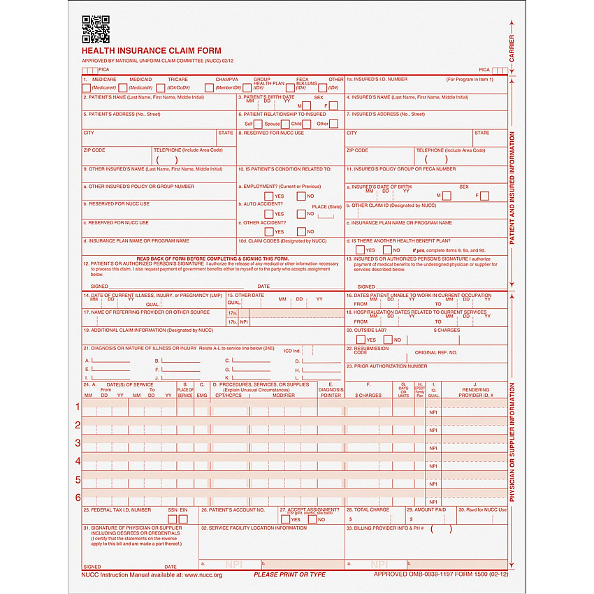 TOPS CMS-1500 Laser Printer Forms (TOP50126RV)