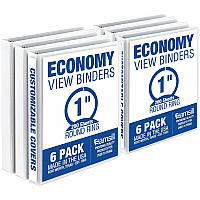Samsill Economy 1 Inch 3 Ring Binder, Made in the USA, Round Ring Binder, Non-Stick Customizable Cover, White, 6 Pack (SAMI08537)