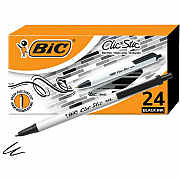 BIC Clic Stic Fashion Retractable Ball Point Pen, Black, 24 Pack (BICCSM241BLK)
