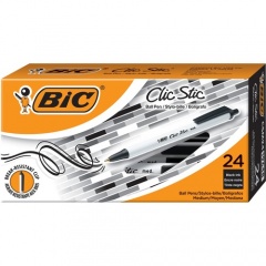 BIC Clic Stic Fashion Retractable Ball Point Pen, Black, 24 Pack (CSM241BLK)