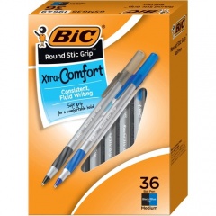 BIC Round Stic Grip Xtra-Comfort Medium Ball Point Pen, Assorted, 36 Pack (GSMG361AST)