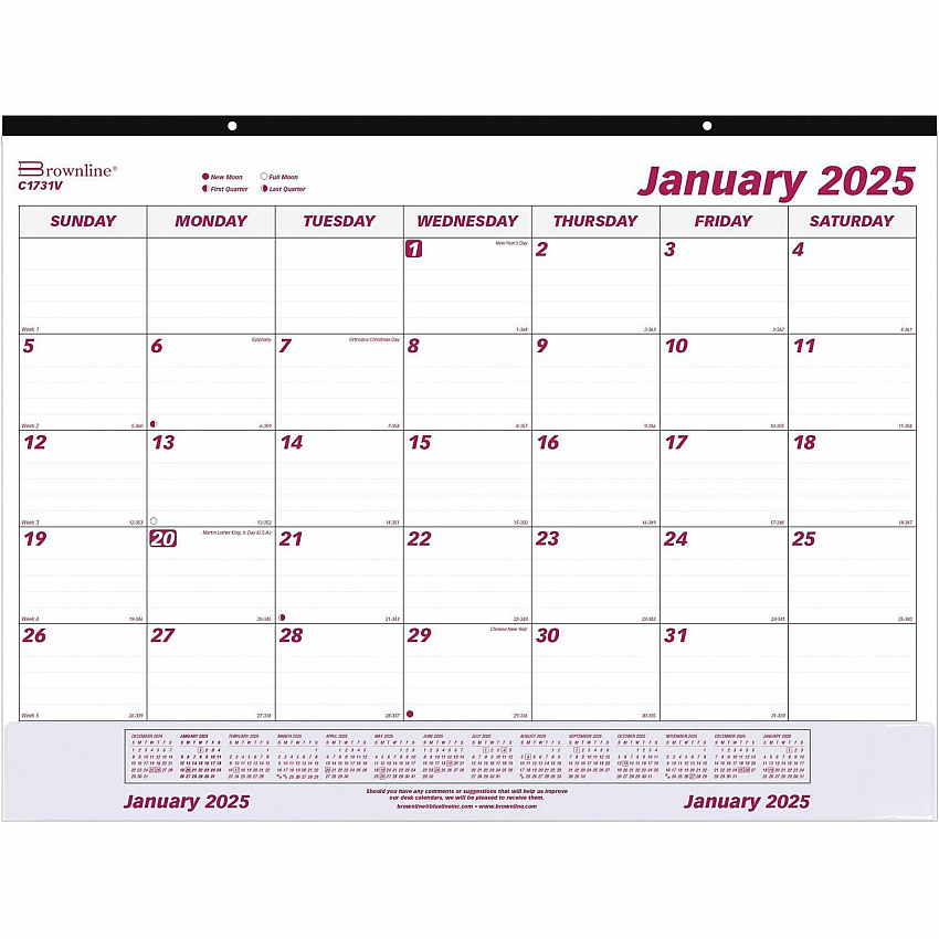 Brownline Vinyl Strip Monthly Desk Pad (C1731V)