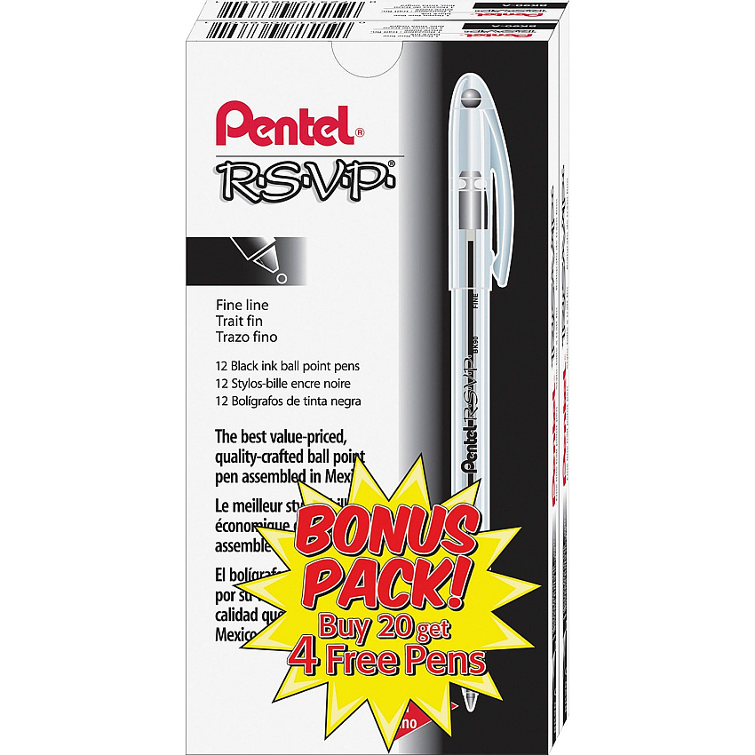 Pentel R.S.V.P. Ballpoint Stick Pens (PENBK90ASW2)
