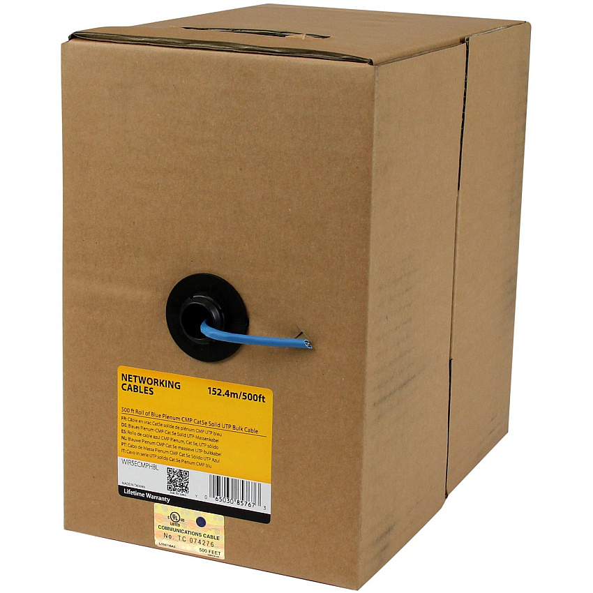 StarTech Bulk Cat 5e Ethernet Cable - 500 Ft. - Solid - Plenum Cmp - Blue - Taa Compliant (WIR5ECMPHBL)