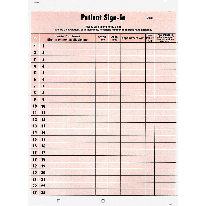 Tabbies Patient Sign-In Label Forms (TAB14530)