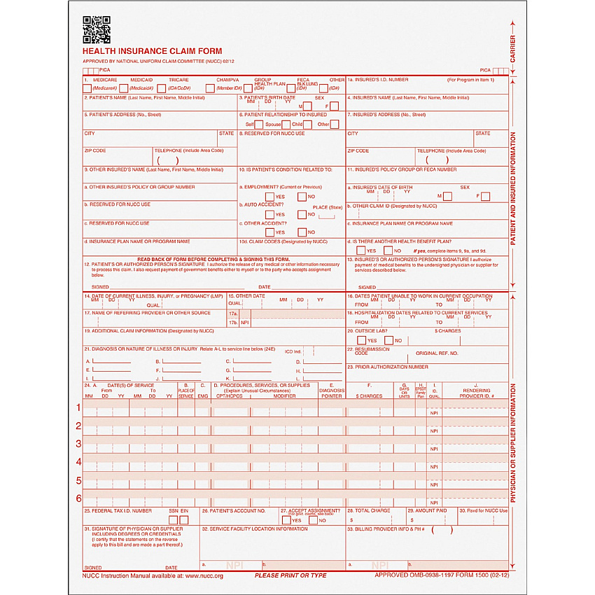 TOPS CMS-15000 Health Insurance Claim Forms (TOP50135RV)