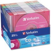 Verbatim CD-R 700MB 52X with Color Branded Surface - 25pk Slim Case, Assorted (94611)