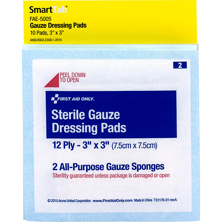 First Aid Only Sterile Gauze Dressing Pads (FAOFAE5005)