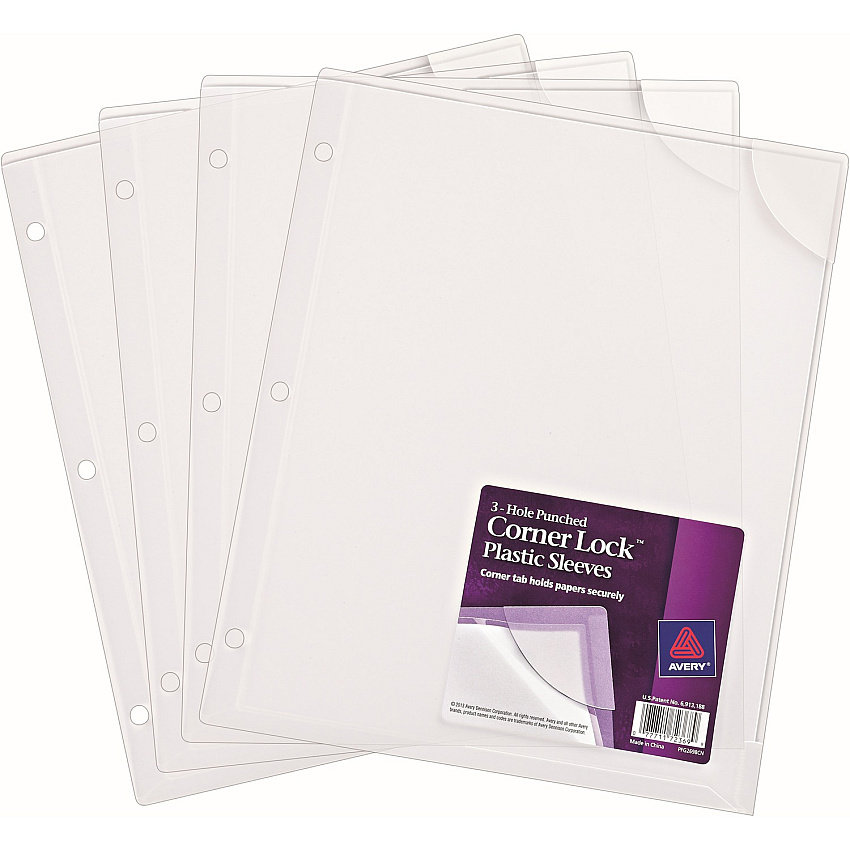 Avery Corner Lock Plastic Sleeves, Clear, Pack of 4 (AVE72269)