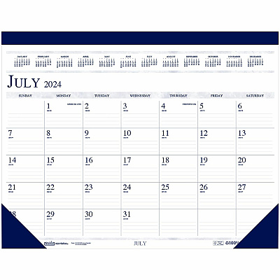 House of Doolittle Recycled Academic Desk Pad Calendar, 18.5 x 13, White/Blue Sheets, Blue Binding/Corners, 14-Month: July 2025 to Aug 2026 (1556)