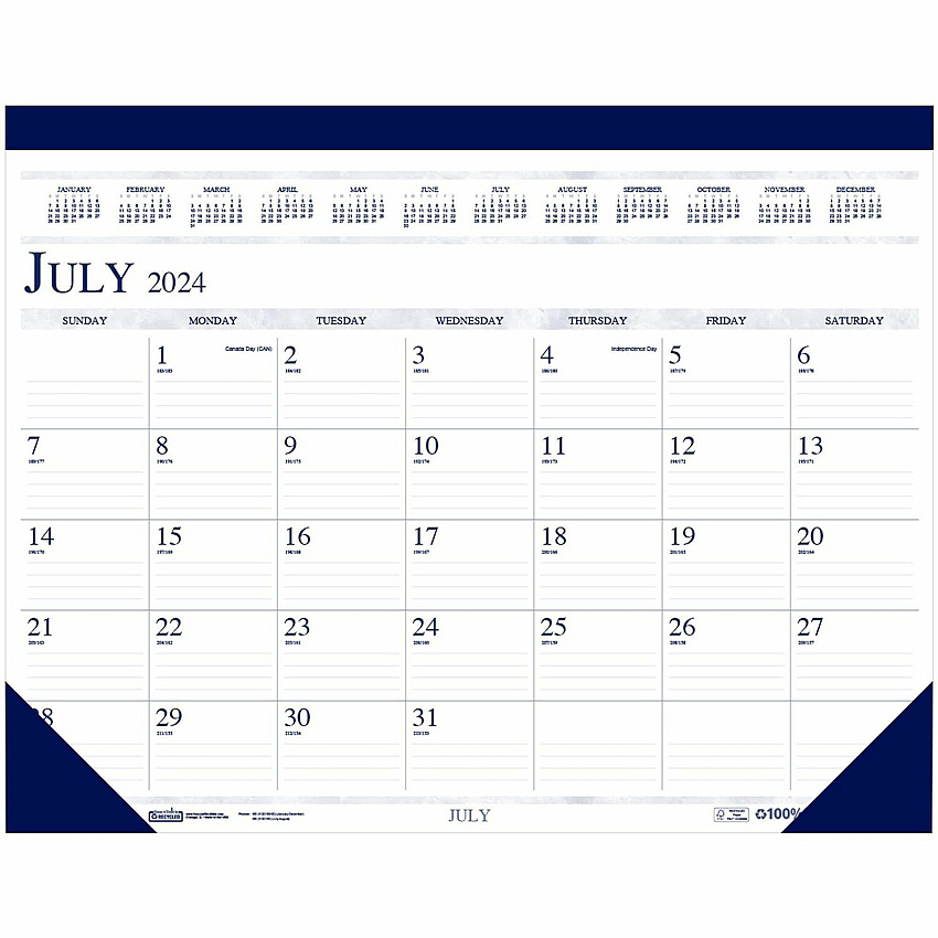 House of Doolittle Recycled Academic Desk Pad Calendar, 18.5 x 13, White/Blue Sheets, Blue Binding/Corners, 14-Month: July 2025 to Aug 2026 (1556)