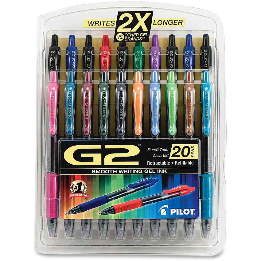 Pilot G2 20-pack Retractable Gel Ink Pens (PIL31294)
