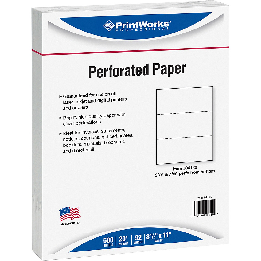 PrintWorks Professional Pre-Perforated Paper for Invoices, Statements, Gift Certificates & More (PRB04120)