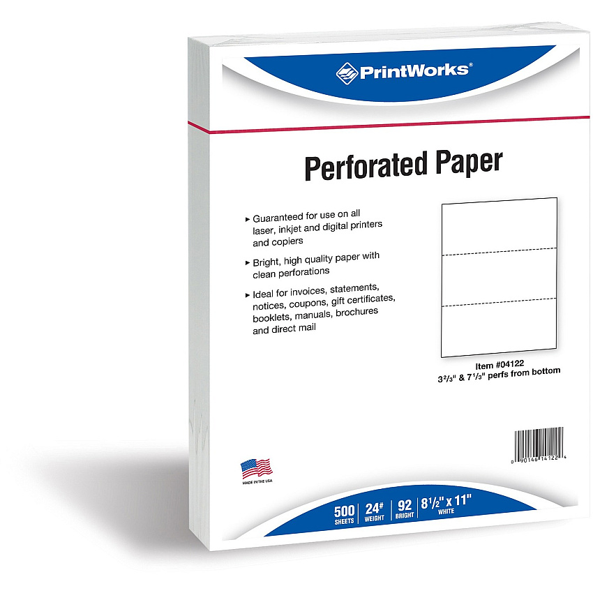 PrintWorks Professional Pre-Perforated Paper for Invoices, Statements, Gift Certificates & More (PRB04122)
