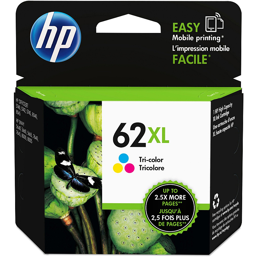 HP 62XL (HEWC2P07AN) Original High Yield Inkjet Ink Cartridge - Cyan, Magenta, Yellow - 1 Each