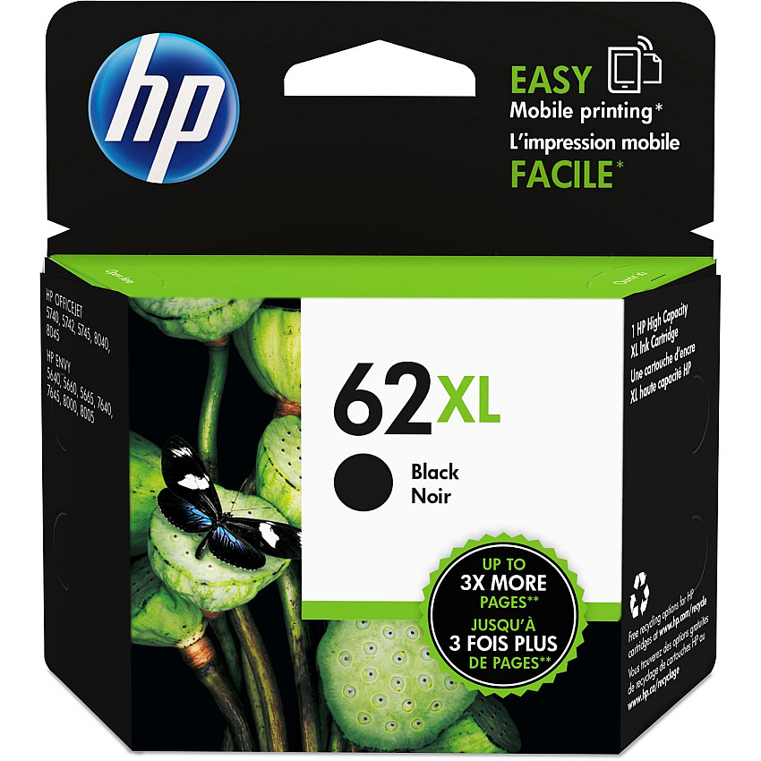 HP 62XL (HEWC2P05AN) Original High Yield Inkjet Ink Cartridge - Black - 1 Each