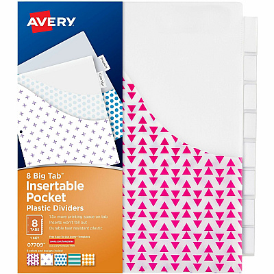 Avery Big Tab Plastic Dividers with Pockets, 8-Tab (07709)