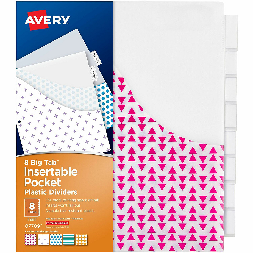 Avery Big Tab Plastic Dividers with Pockets, 8-Tab (07709)