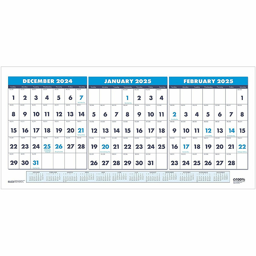 House of Doolittle 3-month Horizontal Wall Calendar (3648)