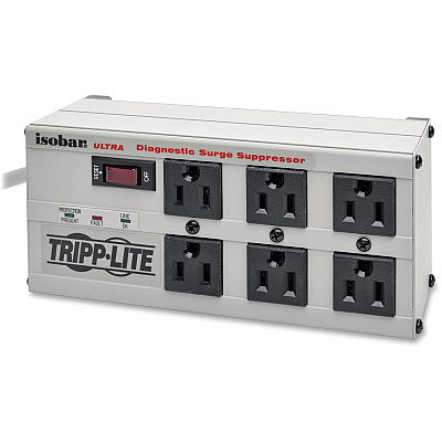 Tripp Lite Isobar 6-Outlet Surge Protector, 6 ft. Cord with Right-Angle Plug, 3330 Joules, Diagnostic LEDs, Metal Housing (ISOBAR6ULTRA)