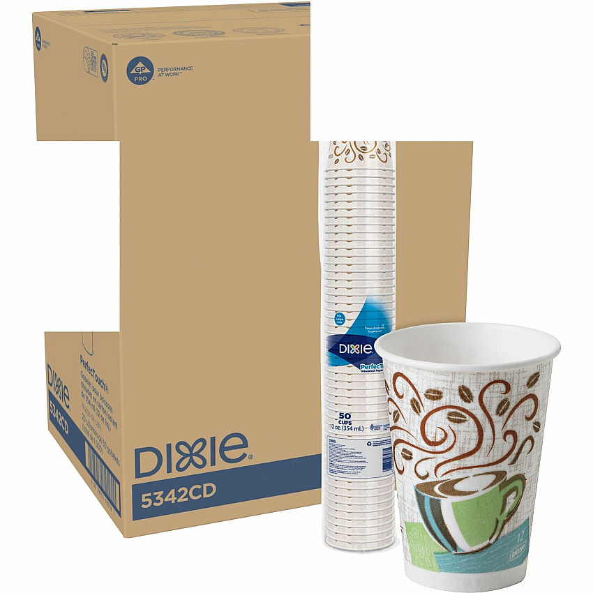Dixie PerfecTouch 12 oz Insulated Paper Hot Coffee Cups by GP Pro (DXE5342CD)